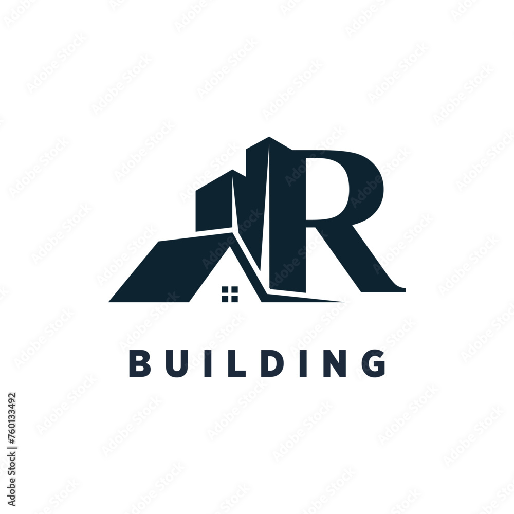 Vector r letter logo design vector with building concept idea Stock ...