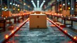 Cardboard Boxes on Conveyor Belt in Distribution Warehouse. Generative ai