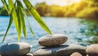 states of mind meditation feng shui relaxation nature zen concept bamboo rocks and water background with copy space nature illuminated with sunlight