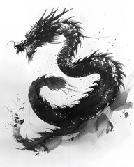 Wall Mural - Illustration of Chinese brush painting of a dragon. Black ink lines drawn by master artist. It is a line that has weight, heaviness and lightness in art. Suitable for applying and decorating anywhere.