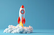 © Super Stocks - Illustration of rocket and copy space for start up business and bitcoins advertise. Flat background - Ai generated