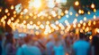 The hustle and bustle of a crowded festival are captured through the warm light bokeh, symbolizing joy and unity