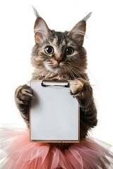 Canvas Print - A cat in a tutu holding a clipboard.