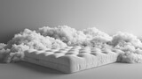 Fototapeta Tulipany - A mattress covered in fluffy white clouds of cotton.