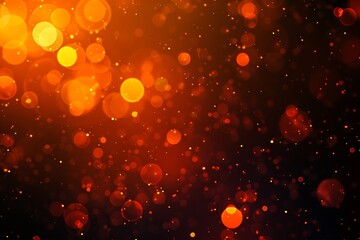 Wall Mural - Orange tech particle bokeh background.