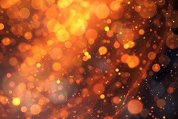 Wall Mural - Orange tech particle bokeh background.