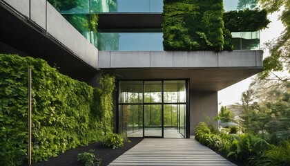 Wall Mural - Eco-conscious green building with vertical gardening and sustainable glass design