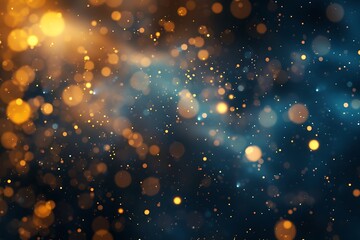 Wall Mural - Blue-yellow tech particle bokeh background.