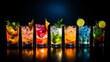 Radiant illustration of cocktails backlit, creating a dramatic and appealing visual effect