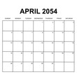 april 2054. monthly calendar design. week starts on sunday. printable, simple, and clean vector design isolated on white background.