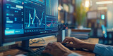 Fototapeta Uliczki - Professional Stock Trader Analyzing Financial Statistics Market Growth Graphs on Multiple Computer Screens