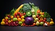 A bounty of lush vegetables artfully arranged in a cornucopia shape, symbolizing plenty and health on a black backdrop