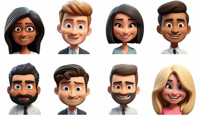 3D rendering of a group of diverse people with different facial expressions