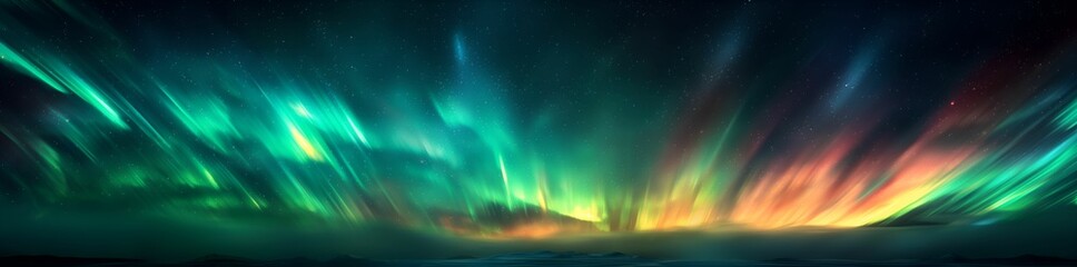 Wall Mural - northern lights and winter landscape with mountains and forest. aurora borealis with starry in the n