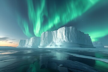 Wall Mural - northern lights and winter landscape with mountains and forest. aurora borealis with starry in the n