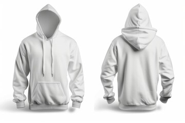 Wall Mural - Men's white blank hoodie template,from two sides, for your design mockup for print, isolated on white background 22