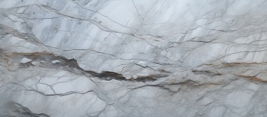 Canvas Print - A close up of a grey marble texture resembling freezing water flowing down a slope, with twigs and rocks scattered on the landscape, highlighting the beauty of nature