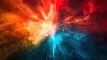 A Colourful Light Burst From A Black Smoky Background With Red, Turquoise And Orange Colours