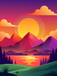Sunset's vibrant hues bathe the landscape in a warm, ethereal glow.