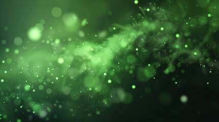 Green magic smoky light with particles abstract vector background.