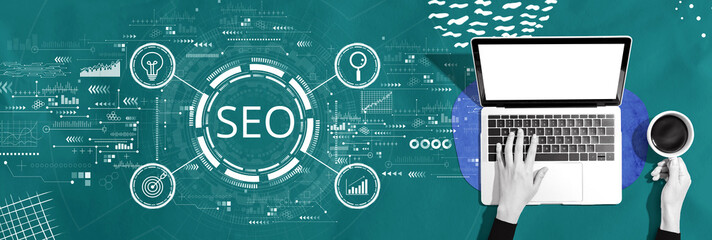 SEO concept with person using a laptop computer