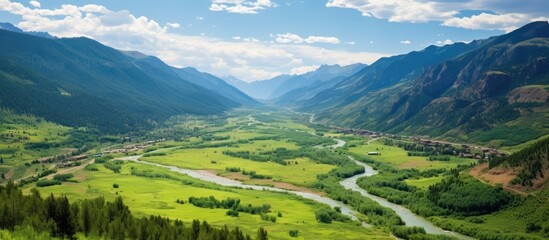 Canvas Print - Majestic Mountain Valley at Sunset, showcasing serene beauty and rugged landscapes