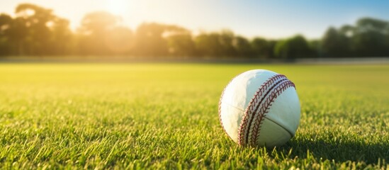 Vibrant Baseball Ball Resting on Lush Green Grass on a Sunny Sports Field