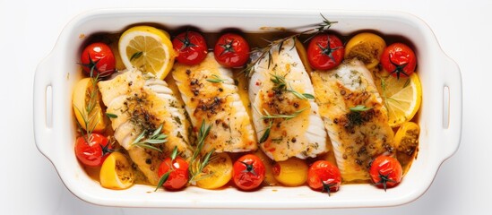 Wall Mural - Succulent Chicken with Fresh Tomatoes and Zesty Lemons in a Rustic Casserole Dish