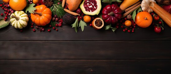 Sticker - Abundant Harvest: Assorted Fresh Fruits and Vegetables on Rustic Wooden Table