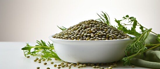 Poster - Nourishing Bowl of Organic Green Lentils with Fresh Ingredients and Herbs