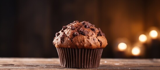 Sticker - Delicious Homemade Muffin Displayed on a Rustic Wooden Table with Cozy Atmosphere