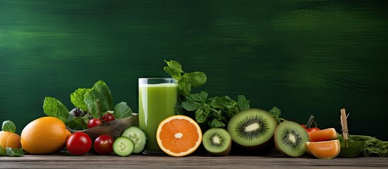 Poster - Healthy Lifestyle: Refreshing Green Smoothie on Wooden Table, Nutritious Drink Concept