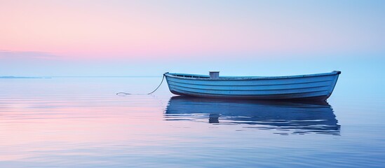 Poster - Serene boat sailing on tranquil waters under a captivating sunset sky