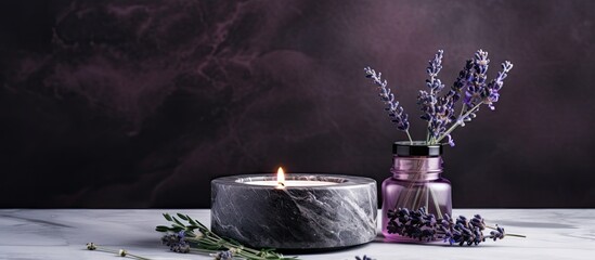 Canvas Print - Tranquil Atmosphere with Candlelight and Delicate Flowers on Wooden Table