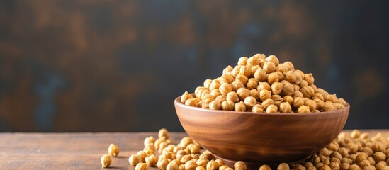 Poster - Rustic Peanuts Snack in Ceramic Bowl on Natural Wooden Table