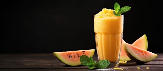 Canvas Print - Refreshing Summer Drink - Vibrant Glass of Orange Juice with a Fresh Watermelon Slice