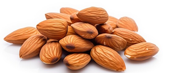 Wall Mural - Fresh Almonds Arranged Neatly on a Clean White Background for Healthy Snack Recipes