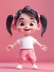 3D rendering of cute cartoon little girl, Children's Day concept illustration