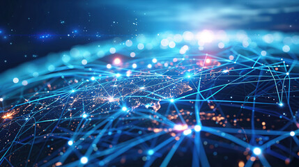 Wall Mural - digital world globe, concept of global network and connectivity on earth, high speed data transfer a
