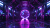 Fototapeta Perspektywa 3d - 3D rendering of sci-fi stretch background with geometric tunnel and neon lines, 3d rendering concept illustration