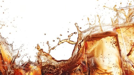 Fresh cola drink background with splash isolated on a white
