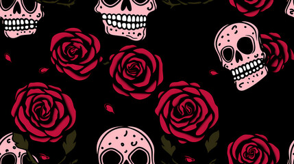 Sticker - cute skull, seamless pattern