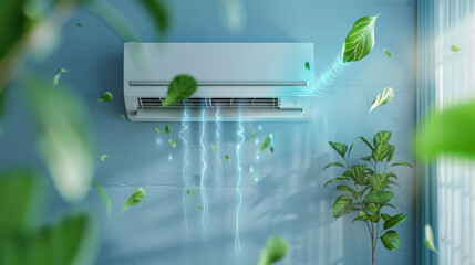 Wall Mural - air conditioner with air flow. clean energy concept