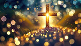 Glowing Cross with Bokeh Lights Background