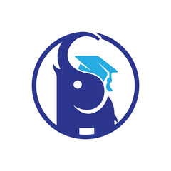 Learning elephant vector logo design. Elephant with a graduation cap icon logo.