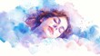 © Bijac - Serene woman peacefully slumbering on a fluffy cloud, dreamy watercolor illustration