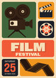Movie festival poster template design background with film element in grid layout