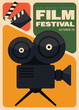 Movie festival poster template design background with film camera in grid layout
