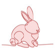 Zajączek wielkanocny rysowany jedną ciągłą linią w czerwonym kolorze. Sylwetka uroczego królika w prostym minimalistycznym stylu. Ilustracja wektorowa.