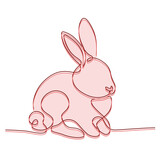 Fototapeta  - Zajączek wielkanocny rysowany jedną ciągłą linią w czerwonym kolorze. Sylwetka uroczego królika w prostym minimalistycznym stylu. Ilustracja wektorowa.